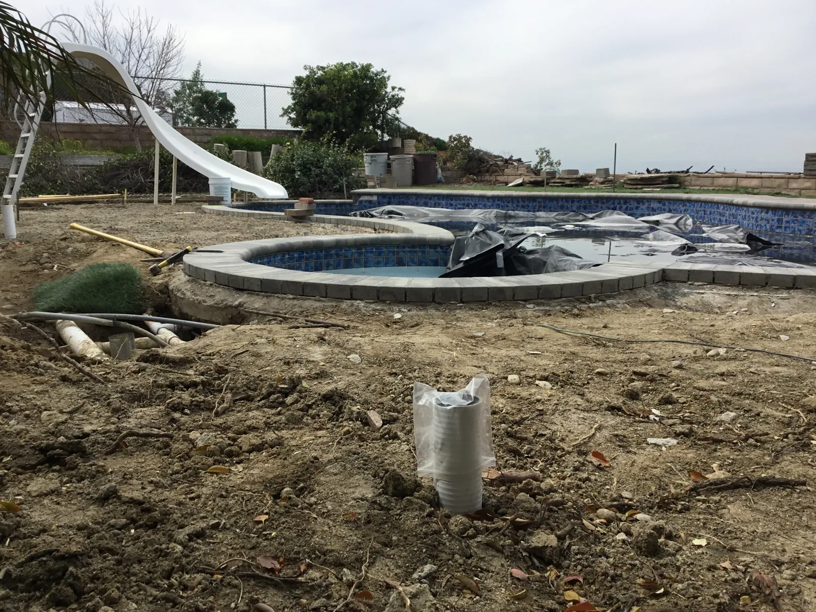Hillside pool remodel, during the build