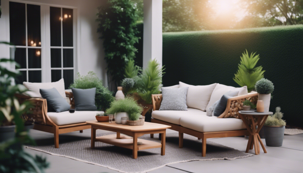 Cozy patio setup with lush greenery and comfortable outdoor furniture