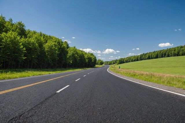 Fresh asphalt road under clear skies