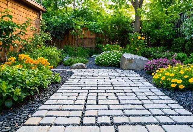 Permeable pavers in a garden