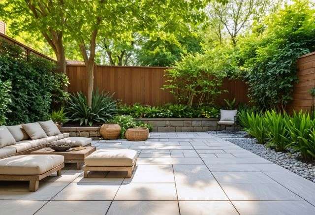 Elegant porcelain pavers in a serene backyard