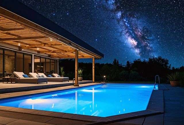 Covered pool under starry night