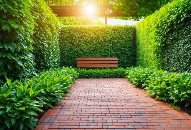 well-laid brick pavers with greenery