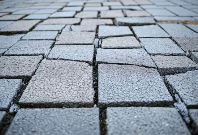 Close-up of concrete pavers and surface cracks