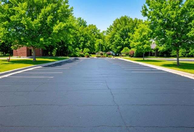 Freshly repaved parking lot