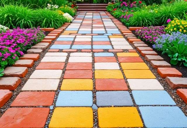 Colorful pavers layout in garden