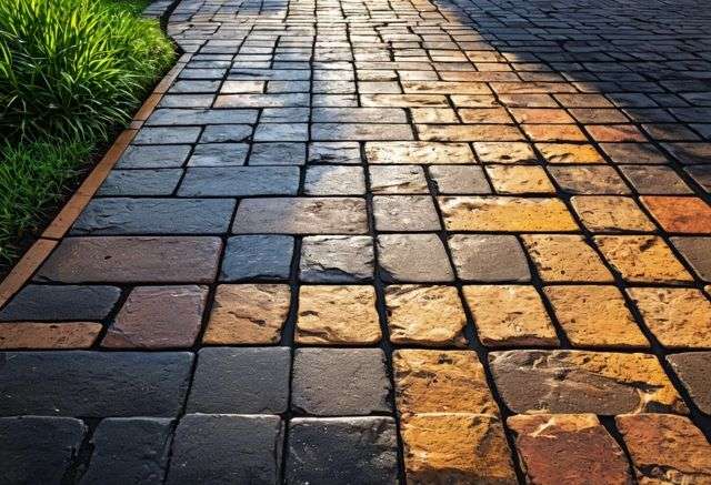 Dark pavers under hot sun