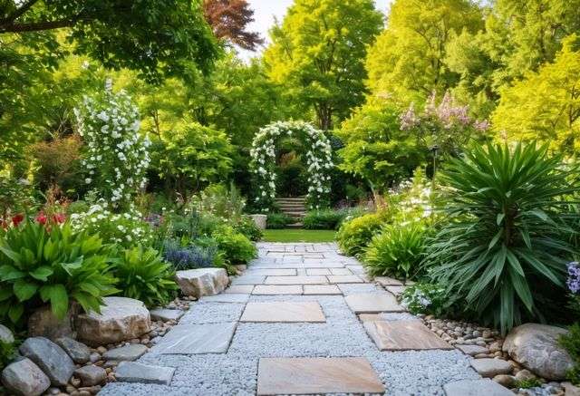 Stone dust pavers in scenic garden